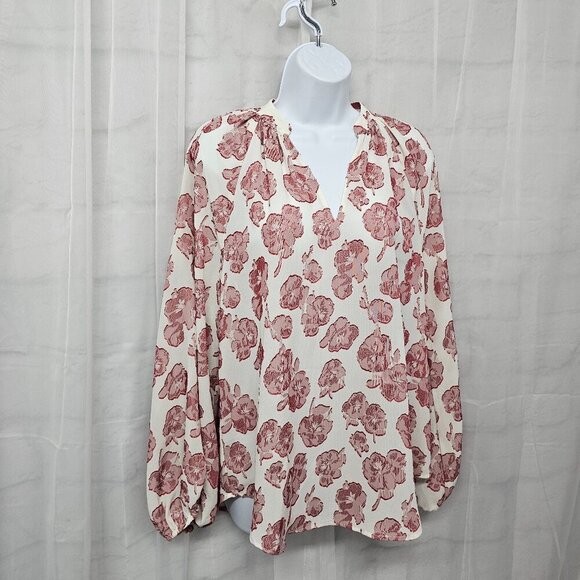Ann Taylor Off White Red Floral Blouse Coquette Boho M - Picture 4 of 11